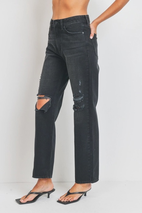 Morgan Baggy Skater Jean | Black Distressed Denim | Wide Leg | Trendy