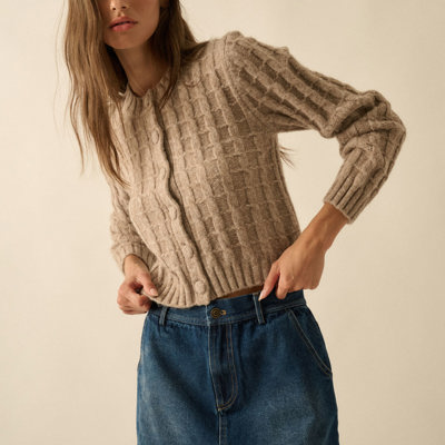 Naomi Cable Knit Button-Up Cardigan Sweater | Women's Fall and Trendy Style | Long Sleeves | Neutral | Beige | Layers
