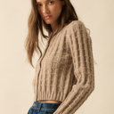  Naomi Cable Knit Button-Up Cardigan Sweater | Women's Fall and Trendy Style | Long Sleeves | Neutral | Beige | Layers