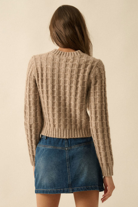 Naomi Cable Knit Button-Up Cardigan Sweater | Women's Fall and Trendy Style | Long Sleeves | Neutral | Beige | Layers