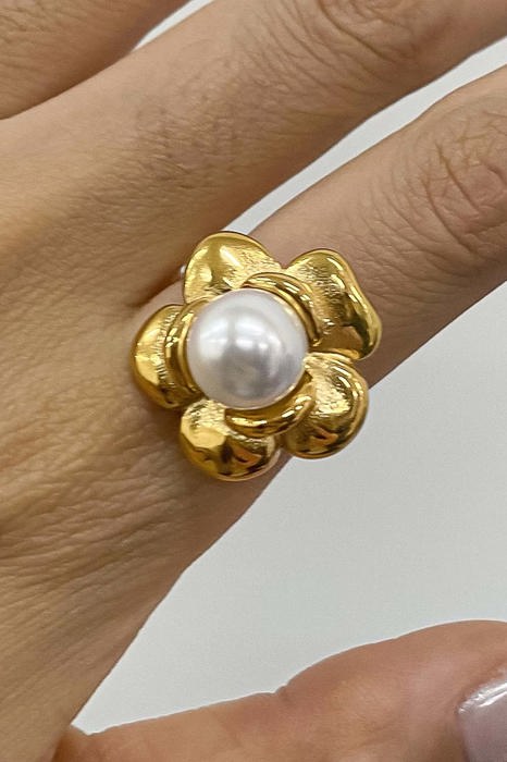Nova 18K Gold Flower Peal Ring - Size 7 | Summer Accessories | Lead & Nickel Free | Hypoallergenic | Water Resistant