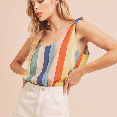 Palmer Striped Pattern Tank | Women's Spring and Summer Top | Colorful Vibrant Trendy Shirt