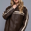  Pamela Line Detail Faux Leather Jacket | Women's Brown Zip-Up  | Fall and Winter Style