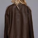  Pamela Line Detail Faux Leather Jacket | Women's Brown Zip-Up  | Fall and Winter Style
