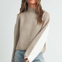 Small Paulina Two-Toned Turtleneck Sweater | Color Block Neutral Women's Sweater | Fall and Winter Trendy Women's Tops | Warm Sweater Weather