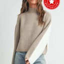  Paulina Two-Toned Turtleneck Sweater | Color Block Neutral Women's Top| Fall and Winter Trendy Style | Warm | Beige