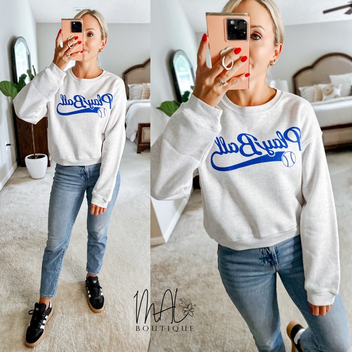 Play Ball Midi Graphic Sweatshirt | Soft Cropped Sweater | Long Sleeves | Baseball | Cotton | Crewneck