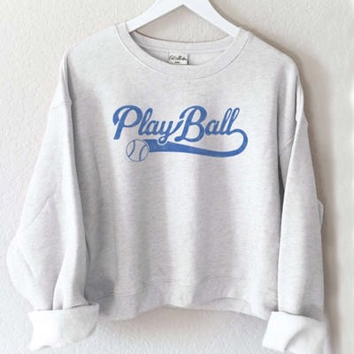 Play Ball Midi Graphic Sweatshirt | Soft Cropped Sweater | Long Sleeves | Baseball | Cotton | Crewneck