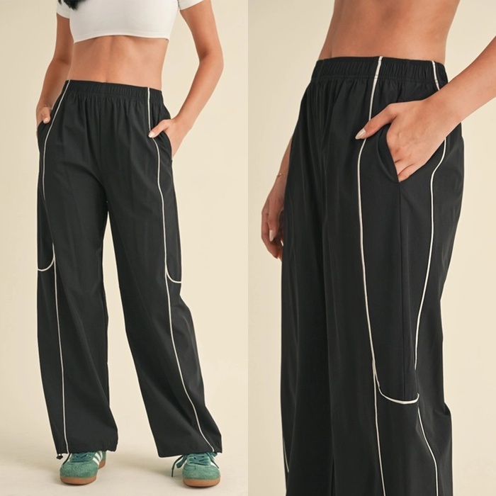 Raina Nylon Track Pants | Black and White Athleisure Pants | Trendy Activewear | Women's Track Pants