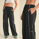  Raina Nylon Track Pants | Black and White Athleisure Pants | Trendy Activewear | Women's Track Pants