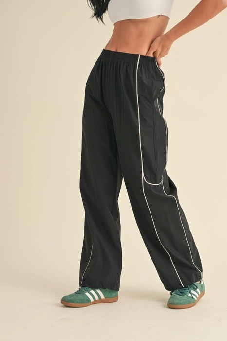 Raina Nylon Track Pants | Black and White Athleisure Pants | Trendy Activewear | Women's Track Pants