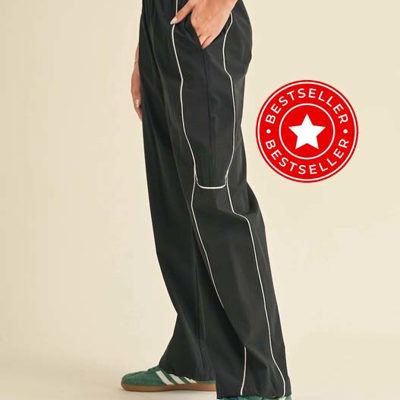 Raina Nylon Track Pants | Black and White Athleisure Bottoms | Trendy Activewear | Women's Fall Style