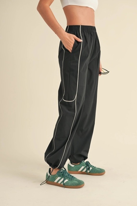 Raina Nylon Track Pants | Black and White Athleisure Pants | Trendy Activewear | Women's Track Pants