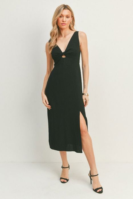 Reba Twist Front Midi Dress | Little Black Dress | Keyhole Cut-Out Dress | Wedding Guest Dress | Vacation Dress