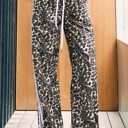  Rebecca Cheetah Print Wide Track Pants | Women's Athleisurewear | Elastic Waistband | Pockets | Trendy Fall and Winter Fashion | Ribbon Side Detail | Travel