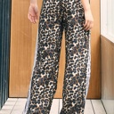  Rebecca Cheetah Print Wide Track Pants | Women's Athleisurewear | Elastic Waistband | Pockets | Trendy Fall and Winter Fashion | Ribbon Side Detail | Travel