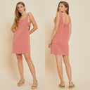  Rebekah Mineral-Washed Mini Dress | Coral Red Vacation Cut-Out Dress | Sleeveless | Ribbed | Cover-Up