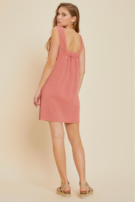 Rebekah Mineral-Washed Mini Dress | Coral Red Vacation Cut-Out Dress | Sleeveless | Ribbed | Cover-Up