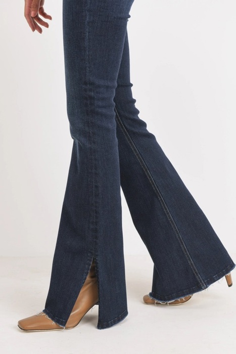 Reese High Rise Outer Slit Flare Jean | Women's Flare Jeans | Dark Wash Flares | Trendy Denim