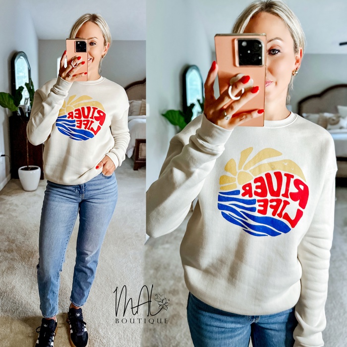 River Life Oversized Graphic Sweatshirt | Comfy Soft Long Sleeve Crewneck Sweater