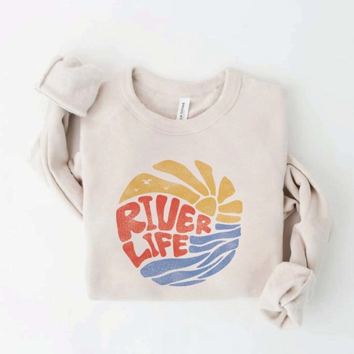 River Life Oversized Graphic Sweatshirt | Comfy Soft Long Sleeve Crewneck Sweater