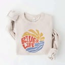  River Life Oversized Graphic Sweatshirt | Comfy Soft Long Sleeve Crewneck Sweater