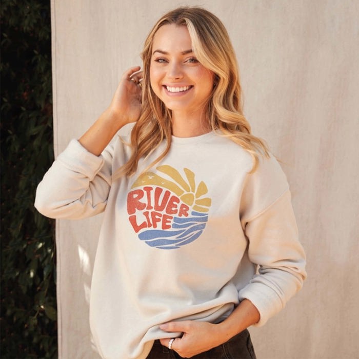 River Life Oversized Graphic Sweatshirt | Comfy Soft Long Sleeve Crewneck Sweater