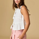  River Sleeveless Triple Bow Self-Tie Top | Women's Sleeveless Top | Trendy Summer Shirt | Lightweight + Trendy