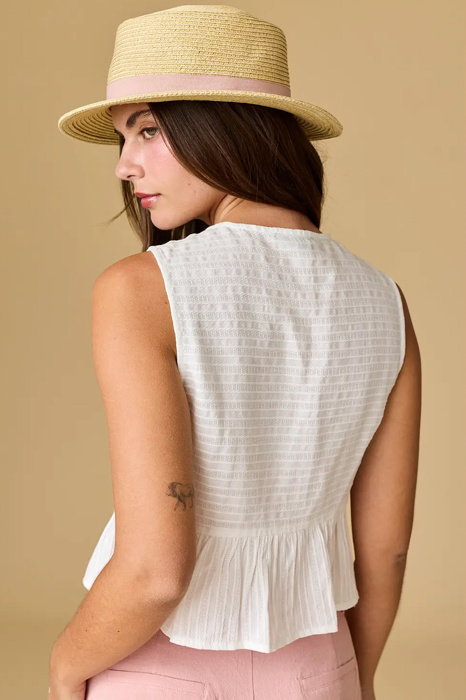 River Sleeveless Triple Bow Self-Tie Top | Women's Sleeveless Top | Trendy Summer Shirt | Lightweight + Trendy