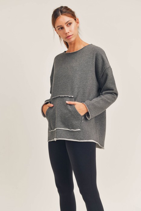 Rocco Brushed Grey Pullover | Fall Sweatshirt | Athleisure | Women's Activewear | Gray Sweater | Fall Fashion Trends