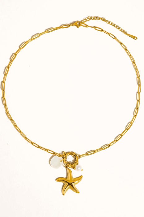 Sahara 18K Gold Non-Tarnish Summer Star and Shell Necklace | Lead & Nickel Free | Hypoallergenic | Water Resistant | Summer Accessories