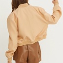  Sailor Cropped Utility Bomber Jacket | Neutral Beige Tan Button-Up Jacket | Front Pockets | Women's Jackets | Trendy Streetwear