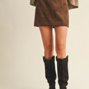  Sandy Fitted Suede Mini Skirt | Women's Chocolate Brown Fall and Winter Bottoms | Trendy Chic Style | Holiday Outfit