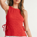  Shelley Crimson Texture Tie Top | Women's Red Textured Shirt | Lightweight and Adjustable | Side-Ties | Trendy Tops
