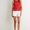  Shelley Crimson Texture Tie Top | Women's Red Textured Shirt | Lightweight and Adjustable | Side-Ties | Trendy Tops