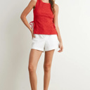  Shelley Crimson Texture Tie Top | Women's Red Textured Shirt | Lightweight and Adjustable | Side-Ties | Trendy Tops