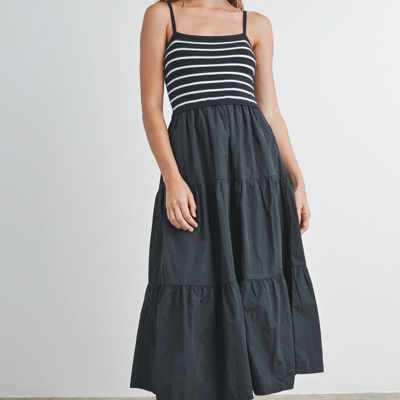 Shyla Striped Knit Top Tiered Maxi Dress | Women's Striped Relaxed Fit Comfy Dress | Casual Vacation Style | Trendy Summer Style