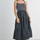  Shyla Striped Knit Top Tiered Maxi Dress | Women's Striped Relaxed Fit Comfy Dress | Casual Vacation Style | Trendy Summer Style