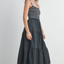 Shyla Striped Knit Top Tiered Maxi Dress | Women's Striped Relaxed Fit Comfy Dress | Casual Vacation Style | Trendy Summer Style