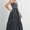  Shyla Striped Knit Top Tiered Maxi Dress | Women's Striped Relaxed Fit Comfy Dress | Casual Vacation Style | Trendy Summer Style