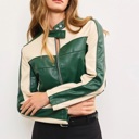  Sierra Color Block Cropped Jacket | Color Block Faux Leather Jacket | Trendy Fall | Taupe and Green