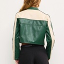  Sierra Color Block Cropped Jacket | Color Block Faux Leather Jacket | Trendy Fall | Taupe and Green