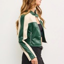  Sierra Color Block Cropped Jacket | Color Block Faux Leather Jacket | Trendy Fall | Taupe and Green