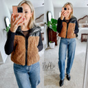  Sophie Sherpa Puffer Vest | Black and Brown Faux Leather Vest | Fall Trends | Trendy Vest