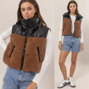  Sophie Sherpa Puffer Vest | Black and Brown Faux Leather Vest | Fall Trends | Trendy Vest