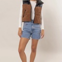  Sophie Sherpa Puffer Vest | Black and Brown Faux Leather Vest | Fall Trends | Trendy Vest