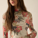  Suzanne Floral-Print Mesh Mock-Neck Thumbhole Top | Women's Shirt | Fall and Winter Trendy Fashion | Holiday Outfit Inspo | Modern Romantic Stylish Statement Piece