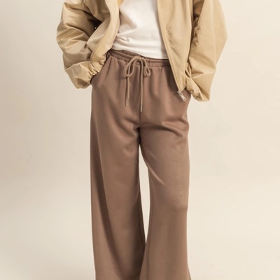 Suzy Flowy Knit Drawstring Pants | Women's Long Comfy Wide-Leg Casual Bottoms | Brown | Fall Fashion