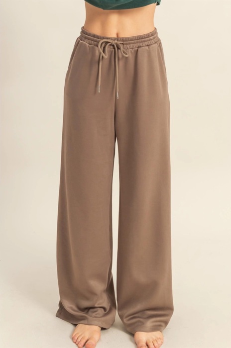 Suzy Flowy Knit Drawstring Pants | Women's Long Comfy Wide-Leg Casual Bottoms | Brown | Fall Fashion