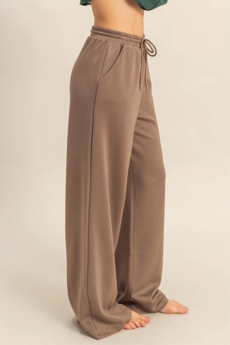 Suzy Flowy Knit Drawstring Pants | Women's Long Comfy Wide-Leg Casual Bottoms | Brown | Fall Fashion